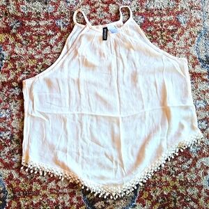 Divided size 4 ivory gauzy top with trim bottom